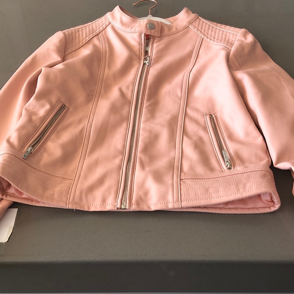 GUESS Girls' Light Pink Faux Leather Moto Jacket